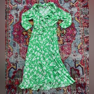Rixo x Target RARE Bright Green Floral Print Long Sleeve Maxi Wrap Dress Size XS
